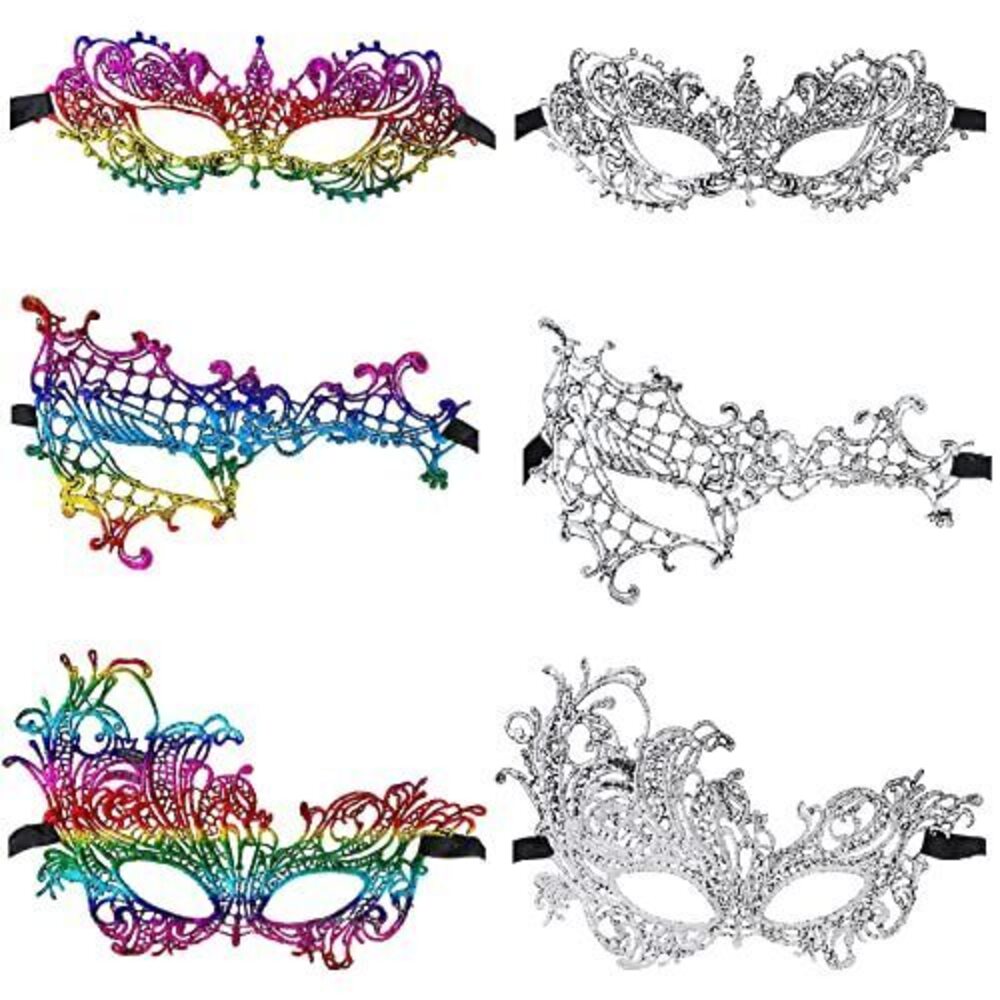3528 6 Pcs Masquerade Mask for Couples and Venetian Lace Mask for Prom Ball